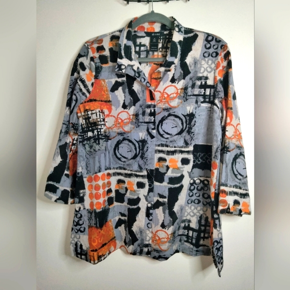Ali Miles (Size M) Multicolor Abstract Patterned Toggle Button Down Front Shirt - Picture 1 of 13